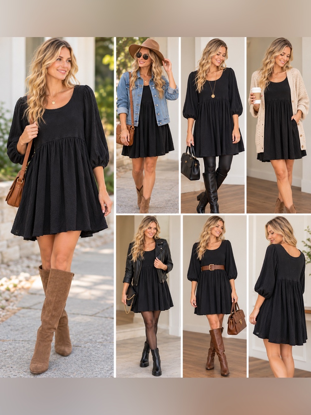 Free People Blue Babydoll Mini Dress Textured Boho Puff Sleeve Women’s M